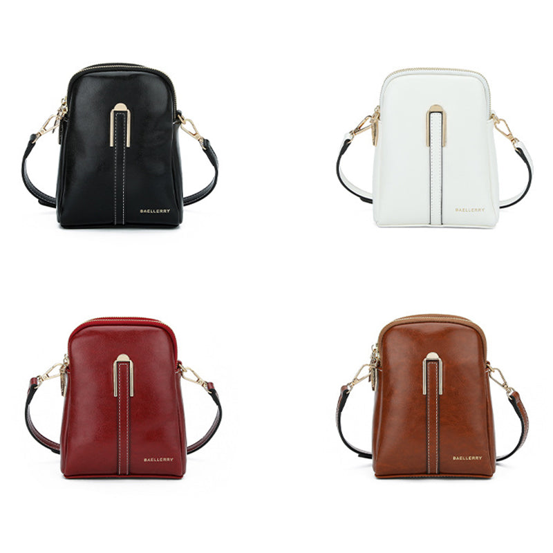 BAELLERRY N8923 Waxy PU Leather Women Dual Layer Vertical Mini Crossbody Bag BAELLERRY N8923 Waxy PU Leather Women Dual Layer Vertical Mini Crossbody Bag